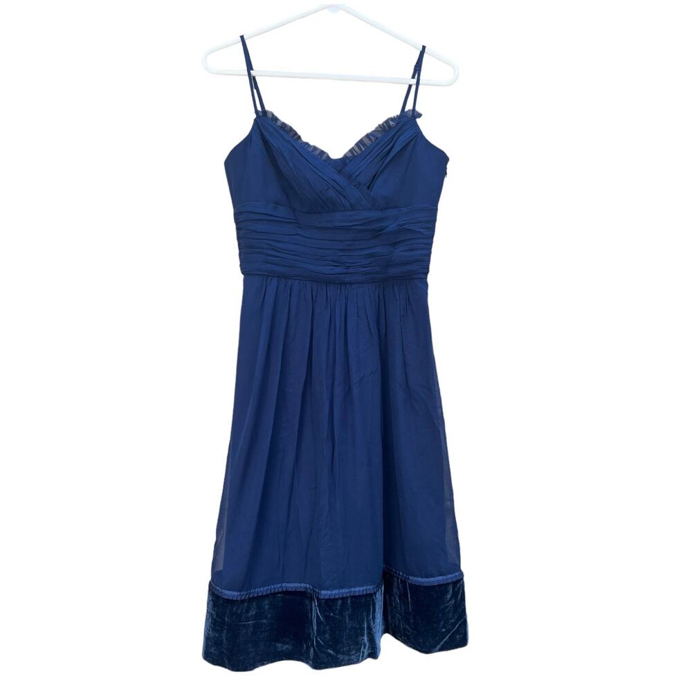 Laundry Shelli Segal Silk Cocktail Dress Navy Blue Sweetheart Neck Women 4 NEW